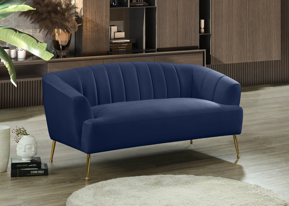 Tori Navy Velvet Loveseat - galleria furniture outlet