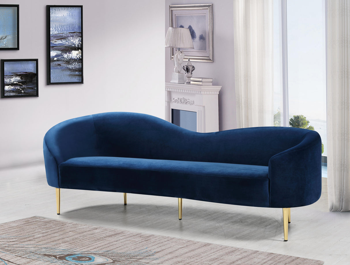 Ritz Navy Velvet Sofa - galleria furniture outlet