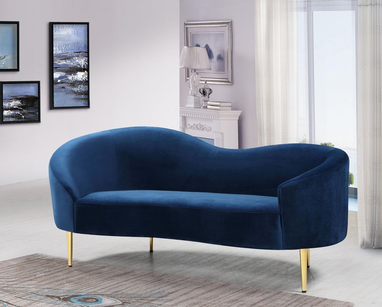 Ritz Navy Velvet Loveseat - galleria furniture outlet