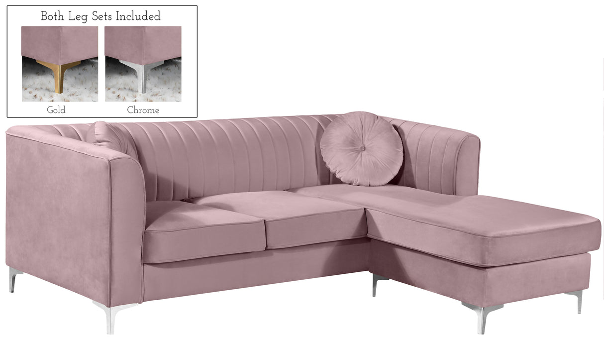 Eliana Pink Velvet 2pc. Reversible Sectional - galleria furniture outlet
