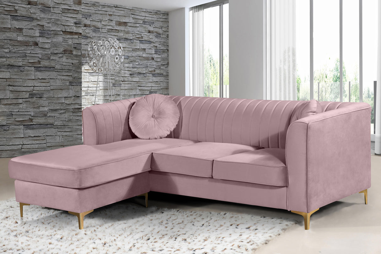 Eliana Pink Velvet 2pc. Reversible Sectional - galleria furniture outlet