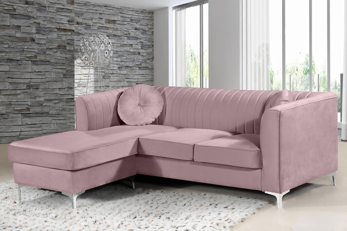 Eliana Pink Velvet 2pc. Reversible Sectional - galleria furniture outlet