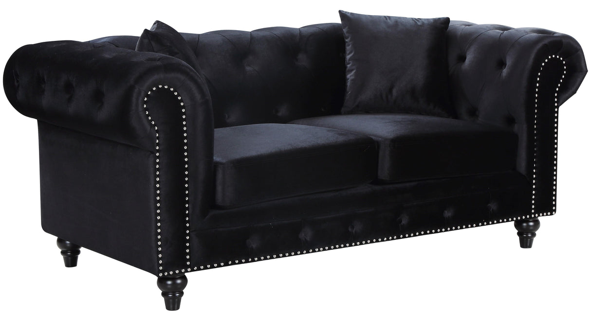 Chesterfield Black Velvet Loveseat - galleria furniture outlet