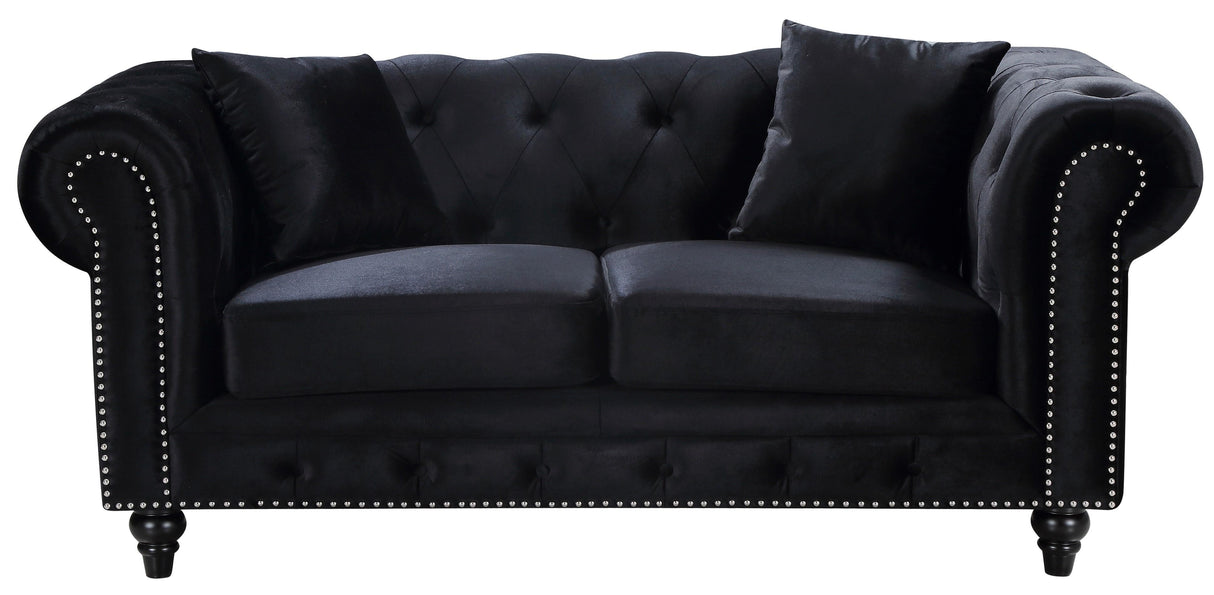 Chesterfield Black Velvet Loveseat - galleria furniture outlet