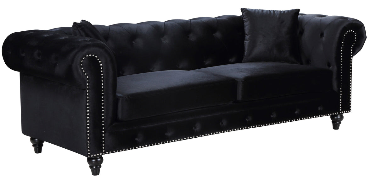 Chesterfield Black Velvet Sofa - galleria furniture outlet