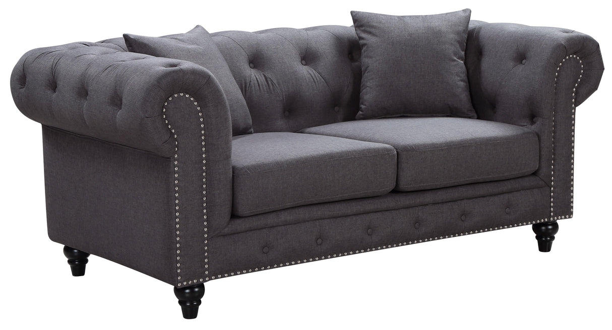 Chesterfield Grey Linen Loveseat - galleria furniture outlet