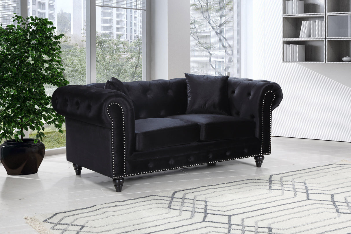Chesterfield Black Velvet Loveseat - galleria furniture outlet
