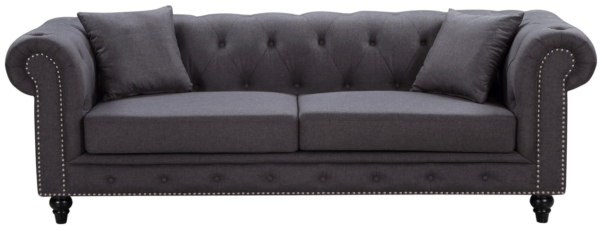 Chesterfield Grey Linen Sofa - galleria furniture outlet
