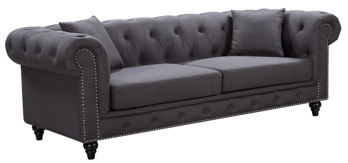 Chesterfield Grey Linen Sofa - galleria furniture outlet