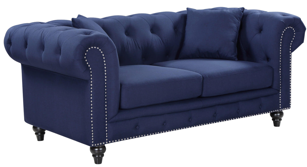 Chesterfield Navy Linen Loveseat - galleria furniture outlet