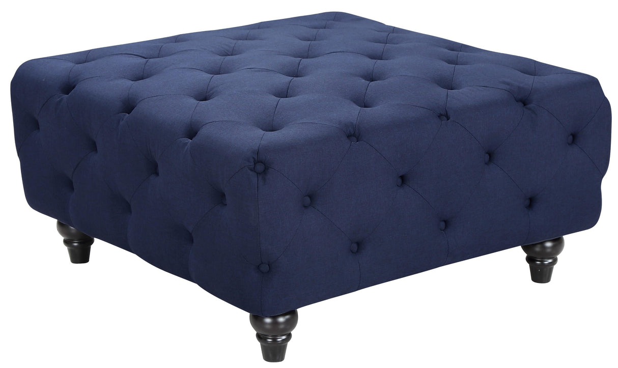 Chesterfield Navy Linen Ottoman - galleria furniture outlet