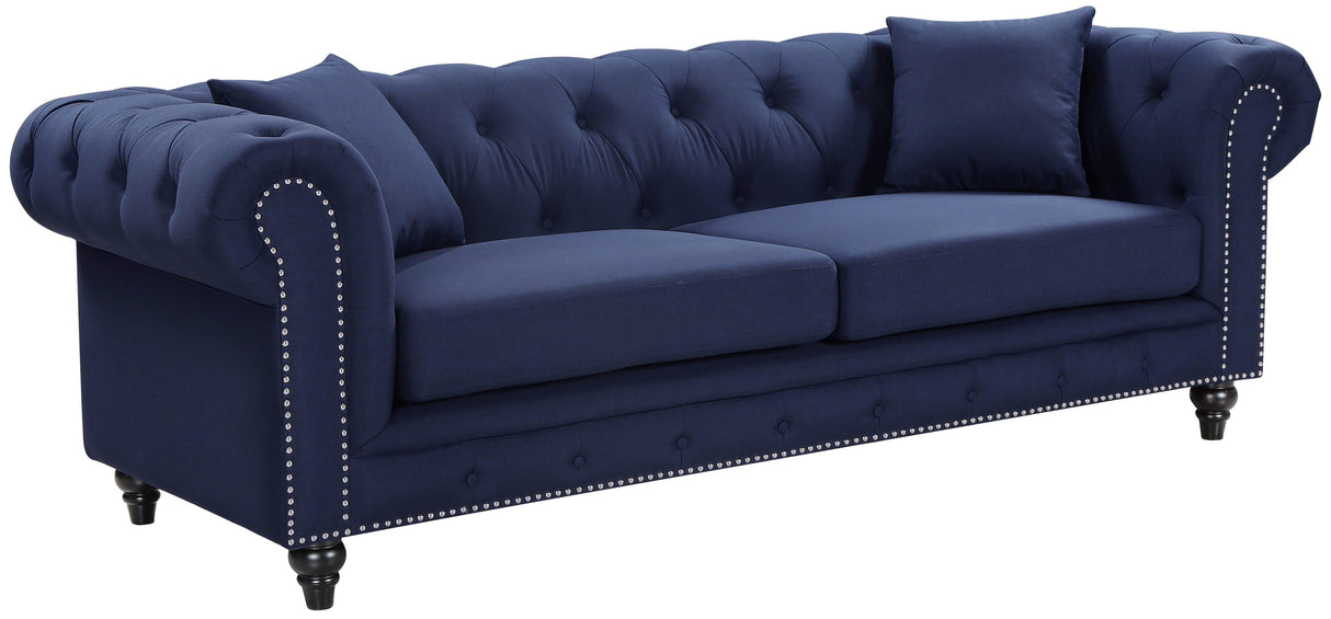Chesterfield Navy Linen Sofa - galleria furniture outlet