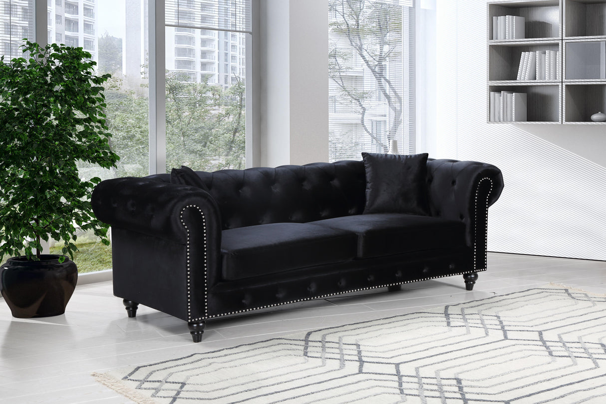 Chesterfield Black Velvet Sofa - galleria furniture outlet
