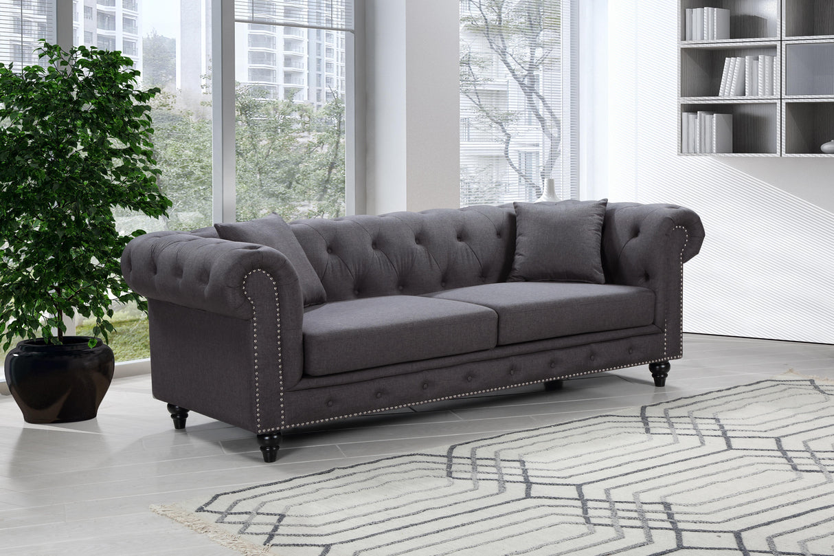 Chesterfield Grey Linen Sofa - galleria furniture outlet