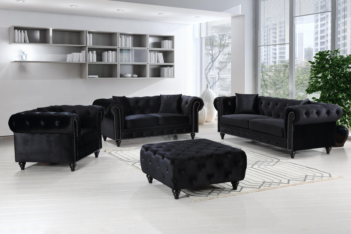 Chesterfield Black Velvet Loveseat - galleria furniture outlet