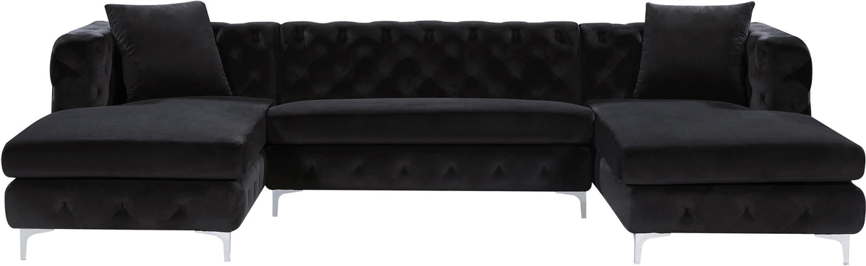 Gail Black Velvet 3pc. Sectional - galleria furniture outlet