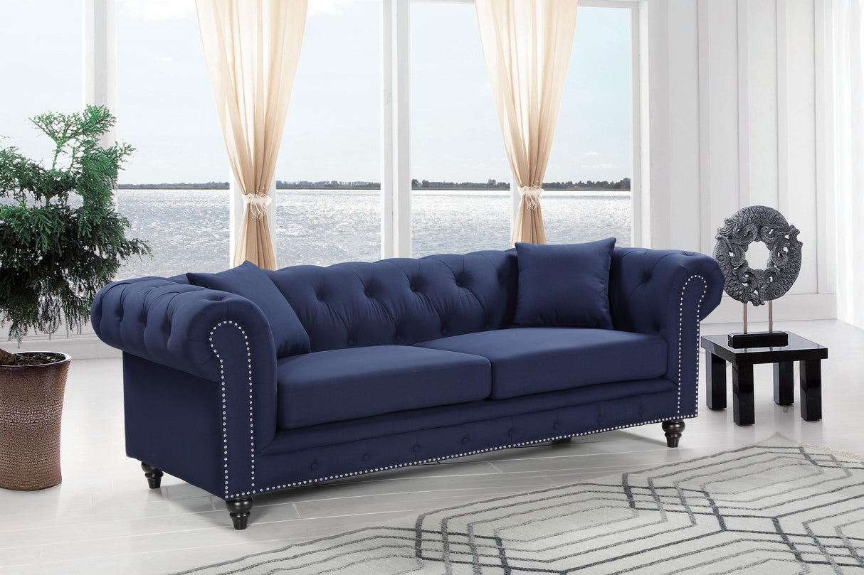 Chesterfield Navy Linen Sofa - galleria furniture outlet