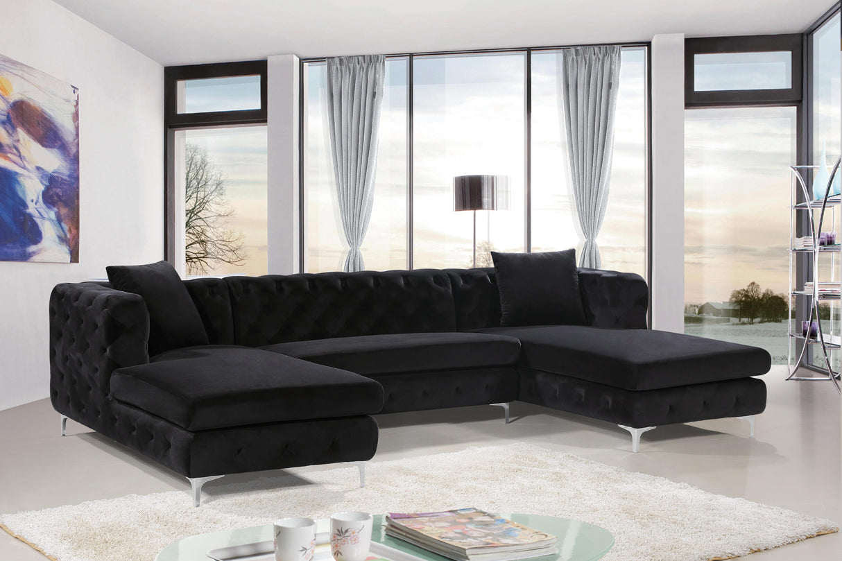 Gail Black Velvet 3pc. Sectional - galleria furniture outlet