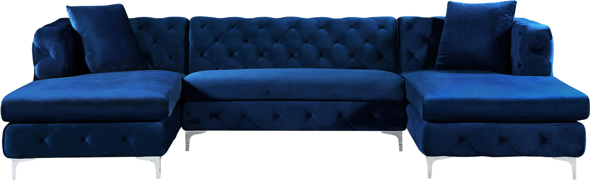 Gail Navy Velvet 3pc. Sectional - galleria furniture outlet