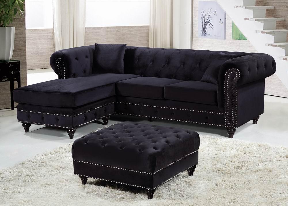Sabrina Black Velvet 2pc. Reversible Sectional - galleria furniture outlet