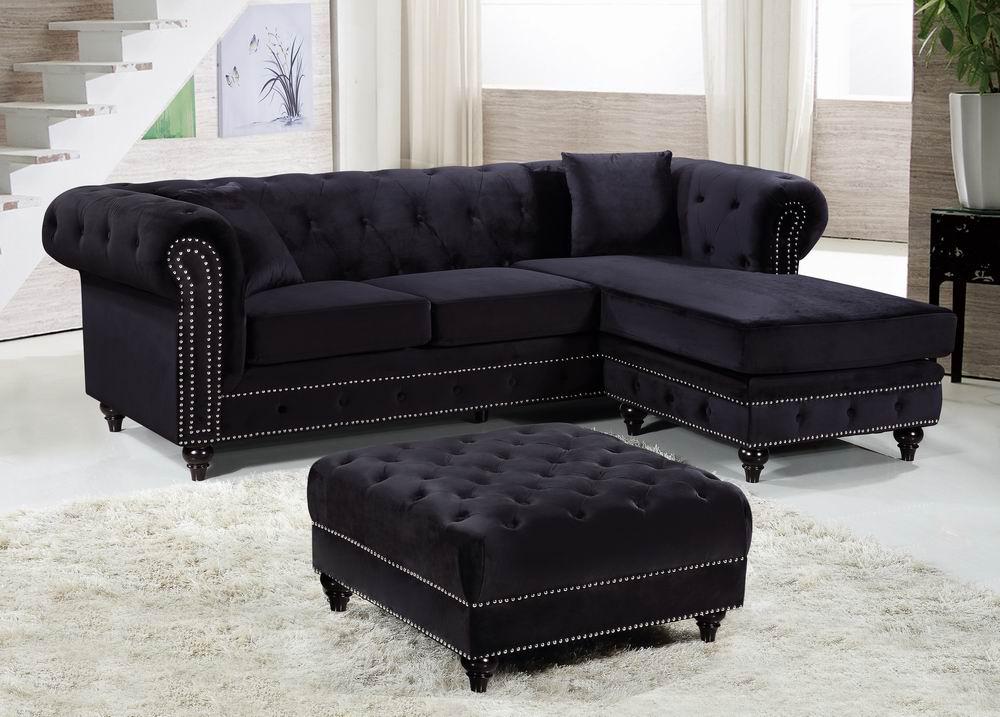 Sabrina Black Velvet 2pc. Reversible Sectional - galleria furniture outlet