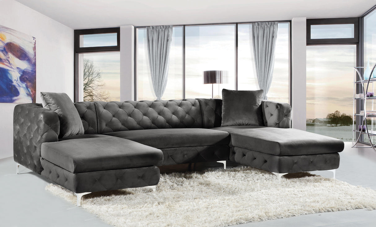 Gail Grey Velvet 3pc. Sectional - galleria furniture outlet