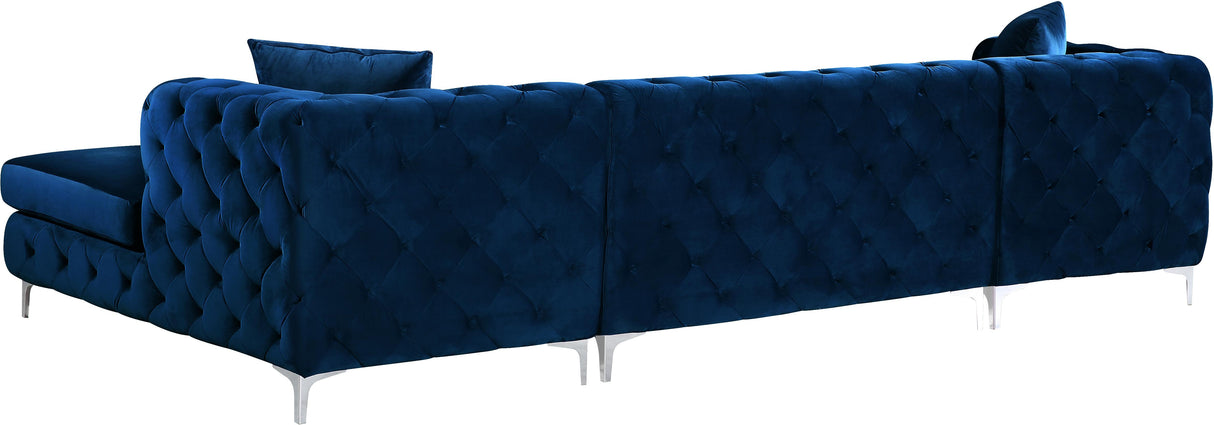 Gail Navy Velvet 3pc. Sectional - galleria furniture outlet