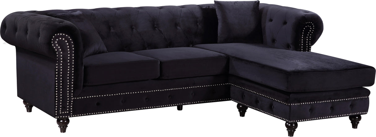 Sabrina Black Velvet 2pc. Reversible Sectional - galleria furniture outlet