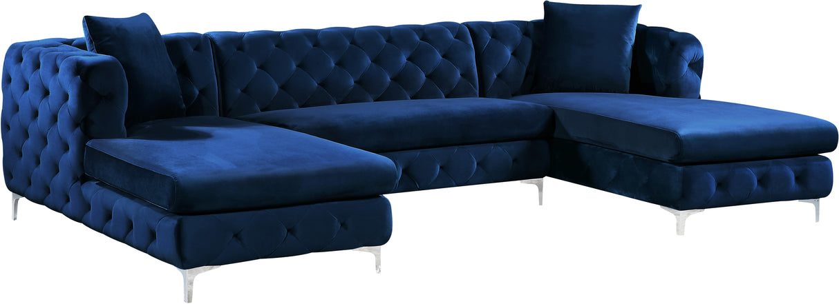 Gail Navy Velvet 3pc. Sectional - galleria furniture outlet