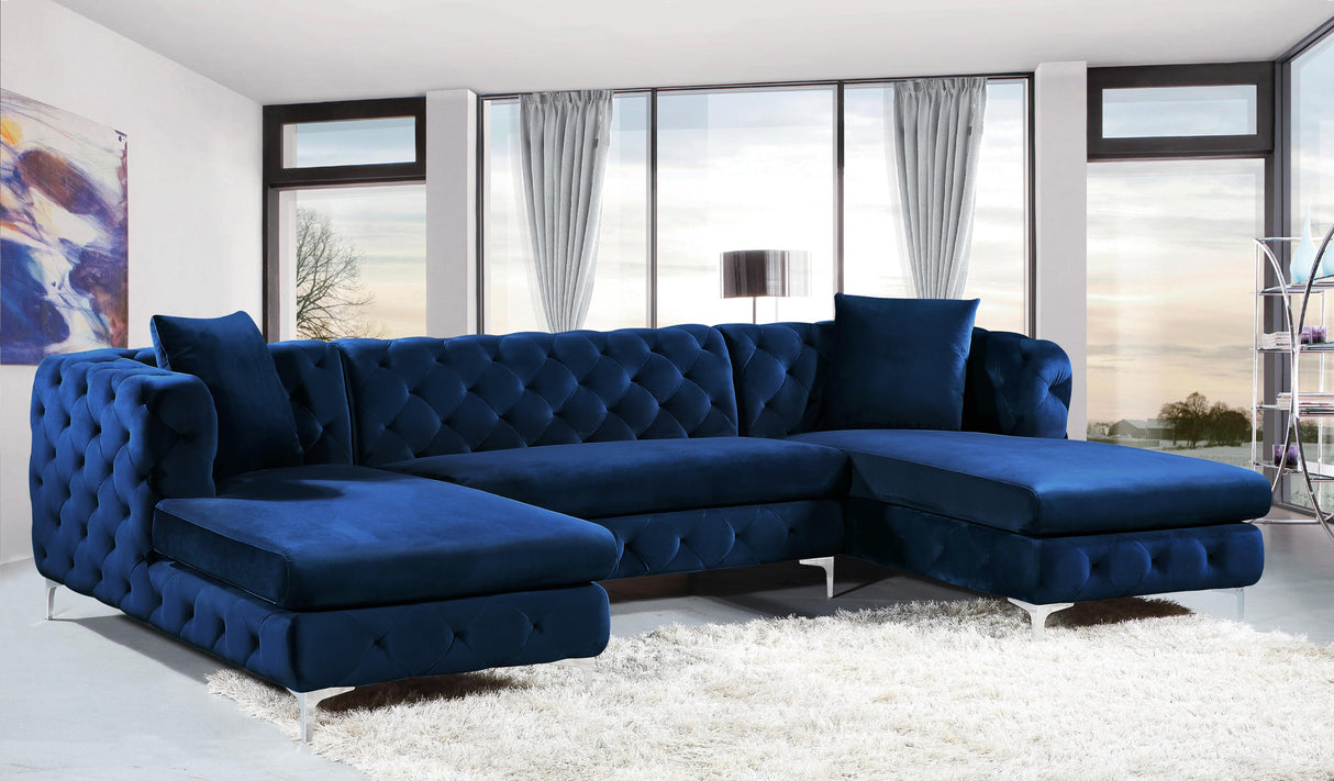 Gail Navy Velvet 3pc. Sectional - galleria furniture outlet