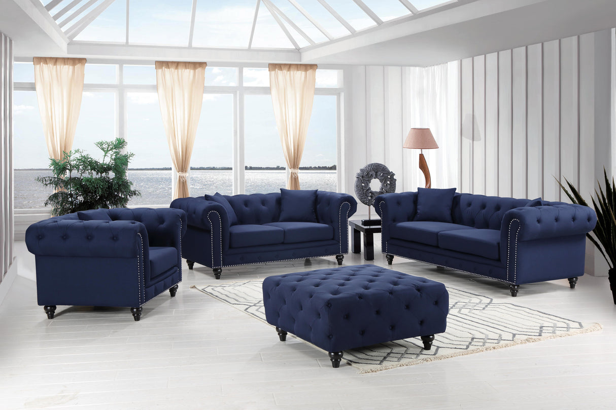 Chesterfield Navy Linen Sofa - galleria furniture outlet