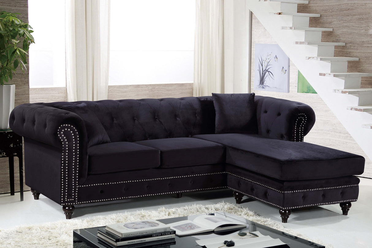 Sabrina Black Velvet 2pc. Reversible Sectional - galleria furniture outlet