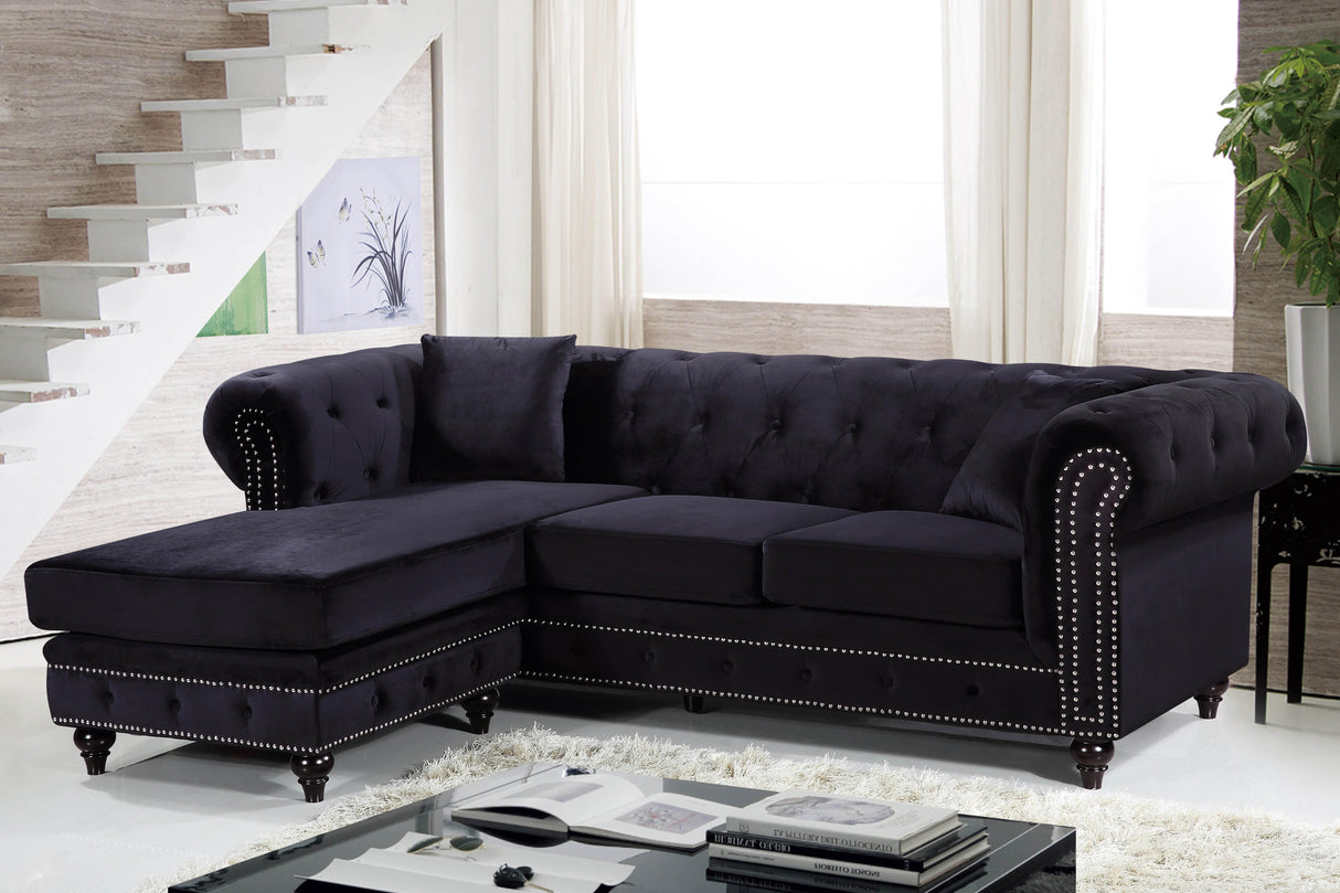 Sabrina Black Velvet 2pc. Reversible Sectional - galleria furniture outlet