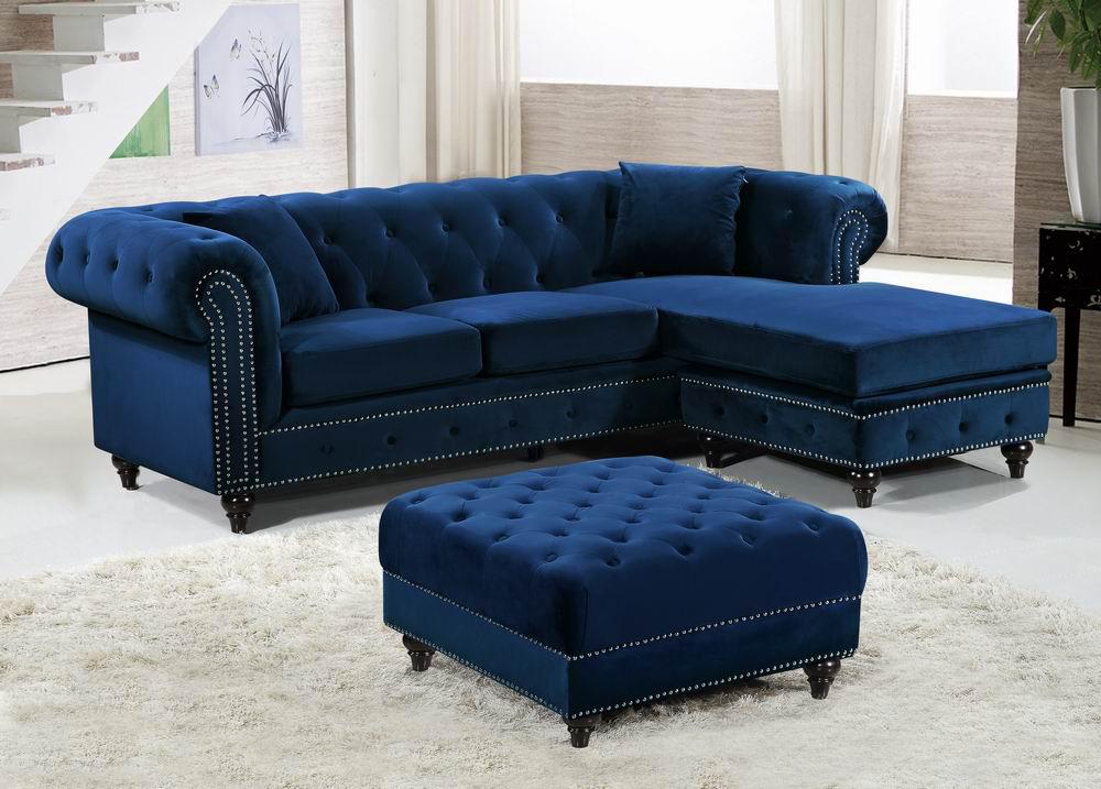 Sabrina Navy Velvet 2pc. Reversible Sectional - galleria furniture outlet