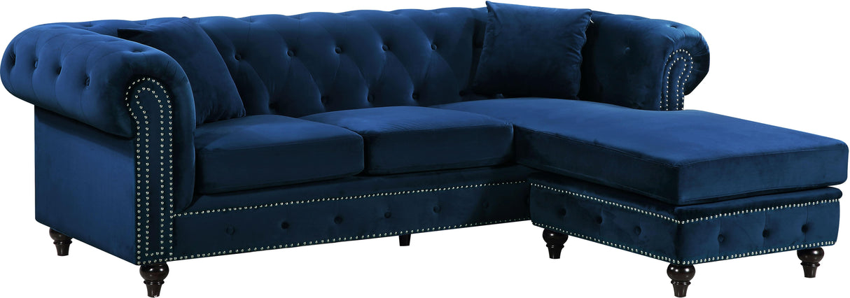 Sabrina Navy Velvet 2pc. Reversible Sectional - galleria furniture outlet