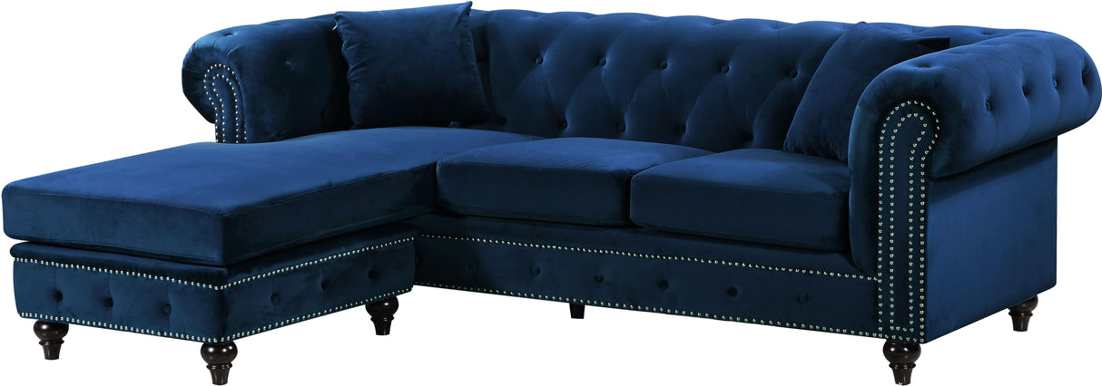 Sabrina Navy Velvet 2pc. Reversible Sectional - galleria furniture outlet
