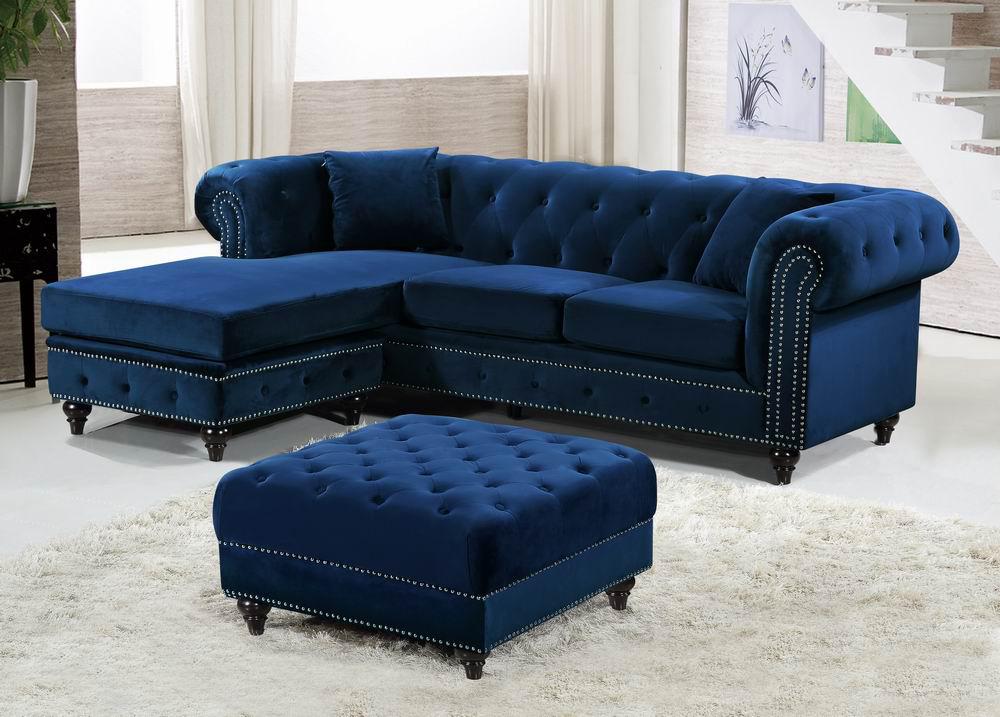 Sabrina Navy Velvet 2pc. Reversible Sectional - galleria furniture outlet