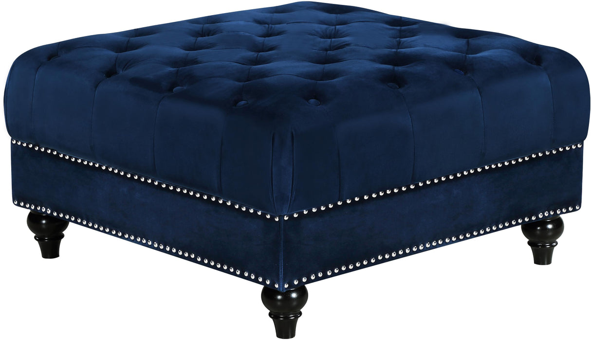 Sabrina Navy Velvet Ottoman - galleria furniture outlet