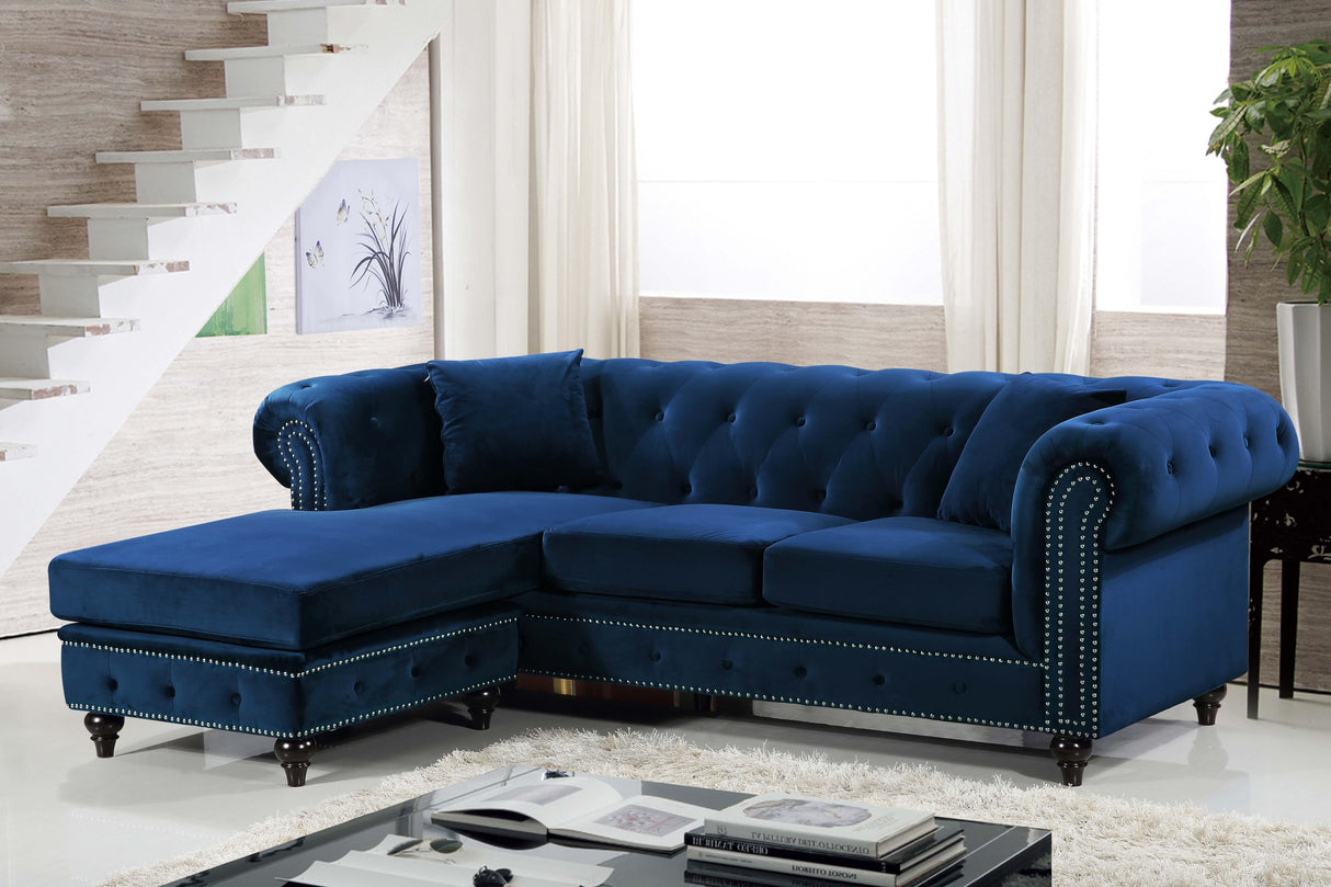 Sabrina Navy Velvet 2pc. Reversible Sectional - galleria furniture outlet