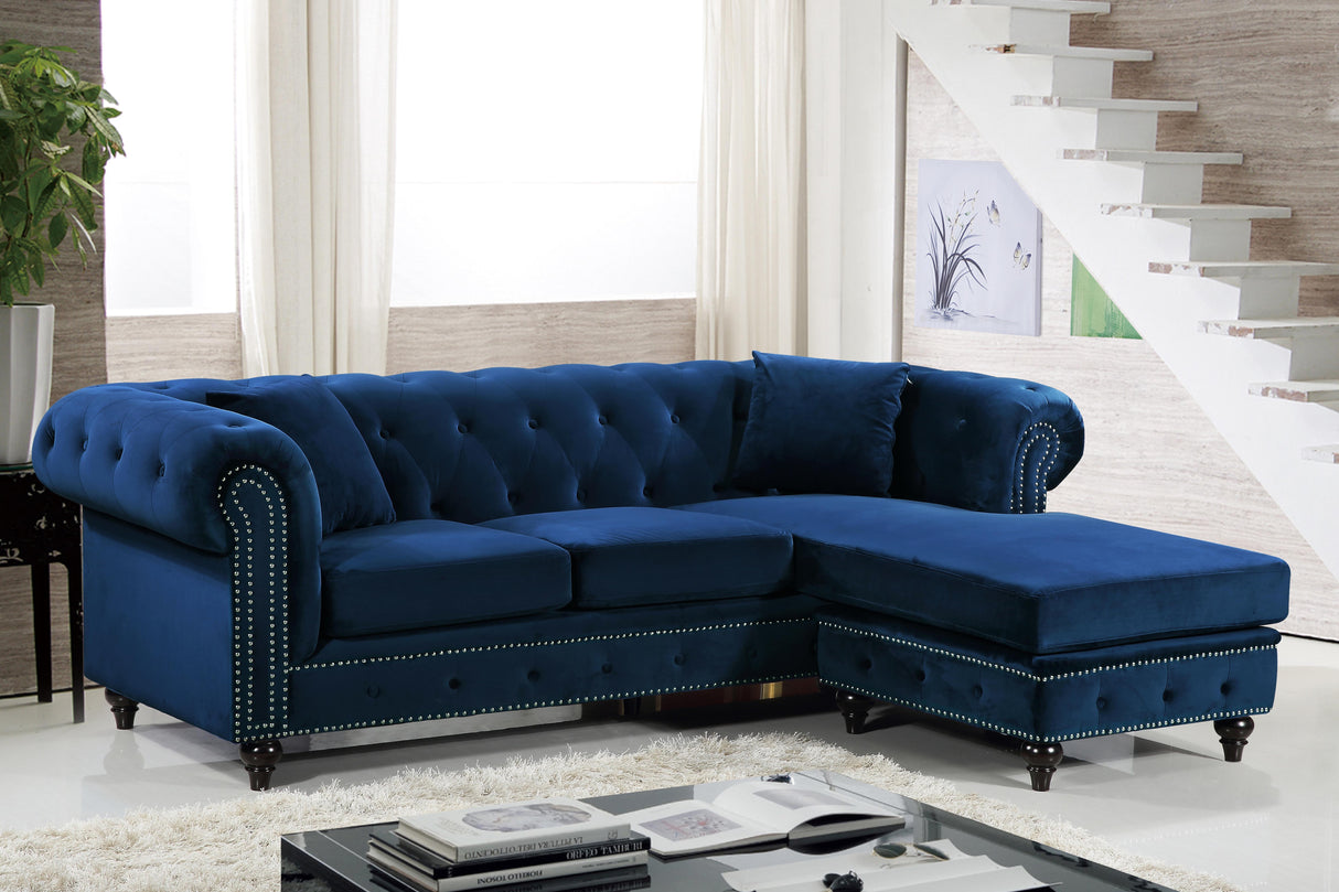 Sabrina Navy Velvet 2pc. Reversible Sectional - galleria furniture outlet