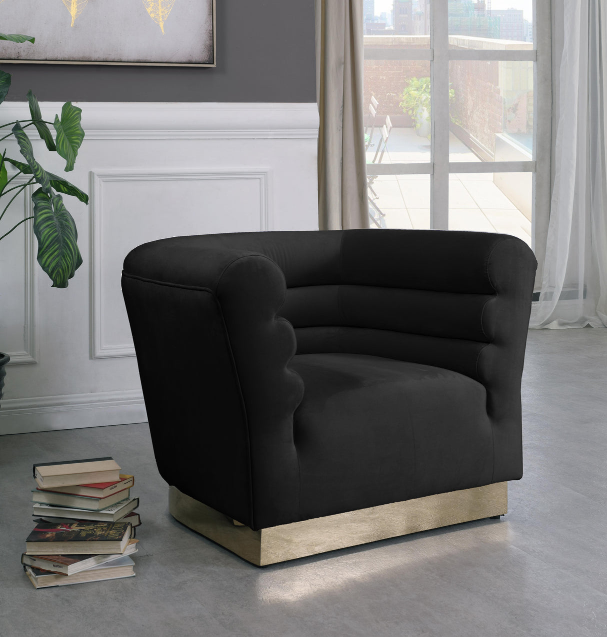 Bellini Black Velvet Chair - galleria furniture outlet