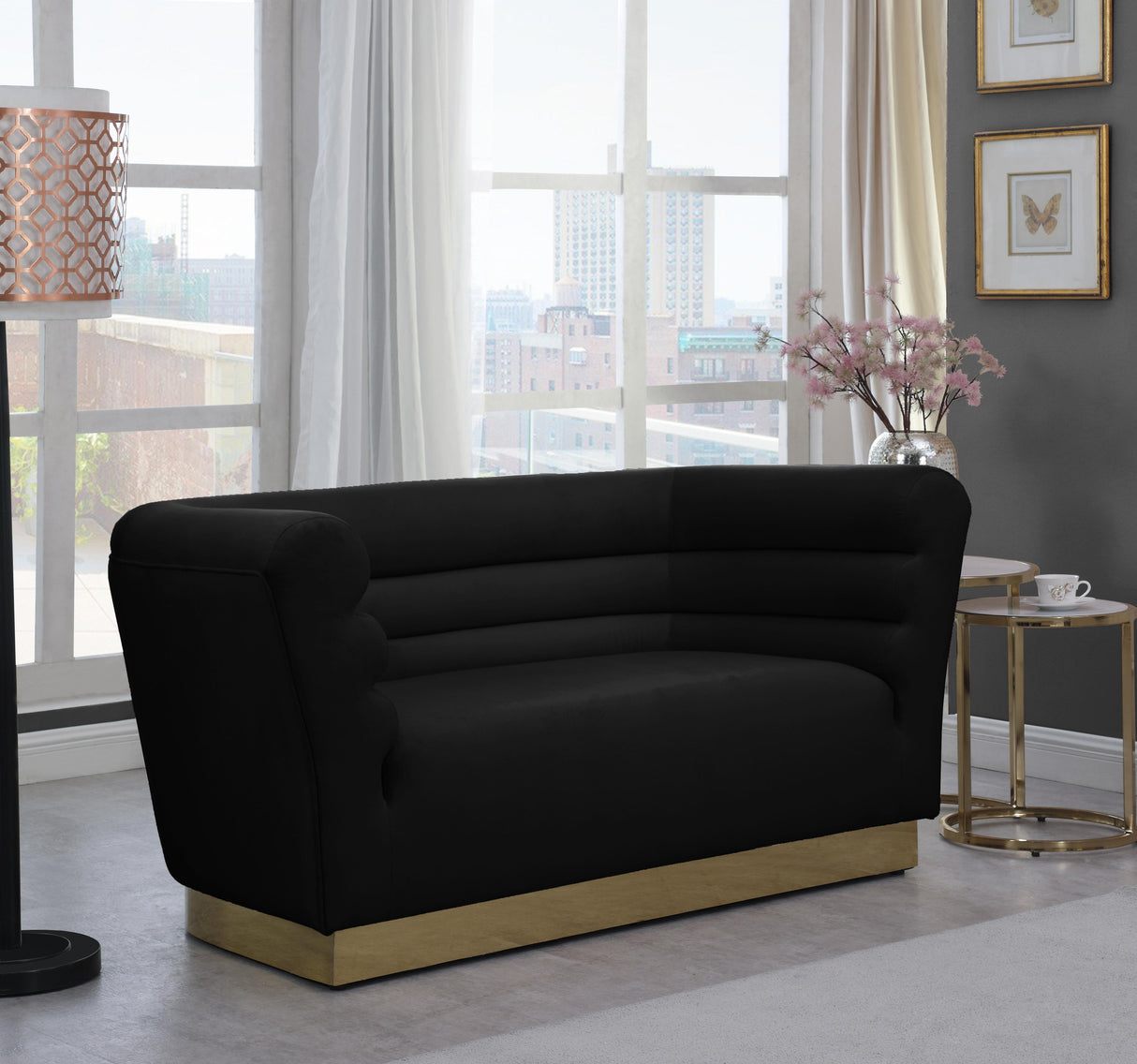 Bellini Black Velvet Loveseat - galleria furniture outlet