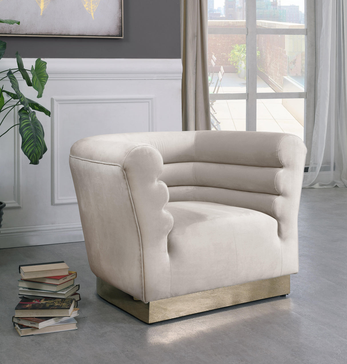 Bellini Cream Velvet Chair - galleria furniture outlet