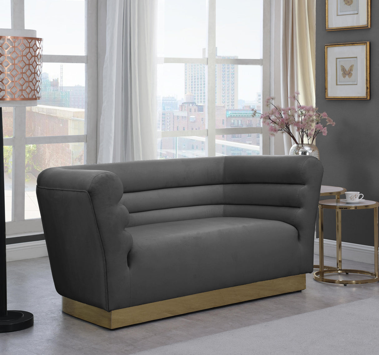Bellini Grey Velvet Loveseat - galleria furniture outlet