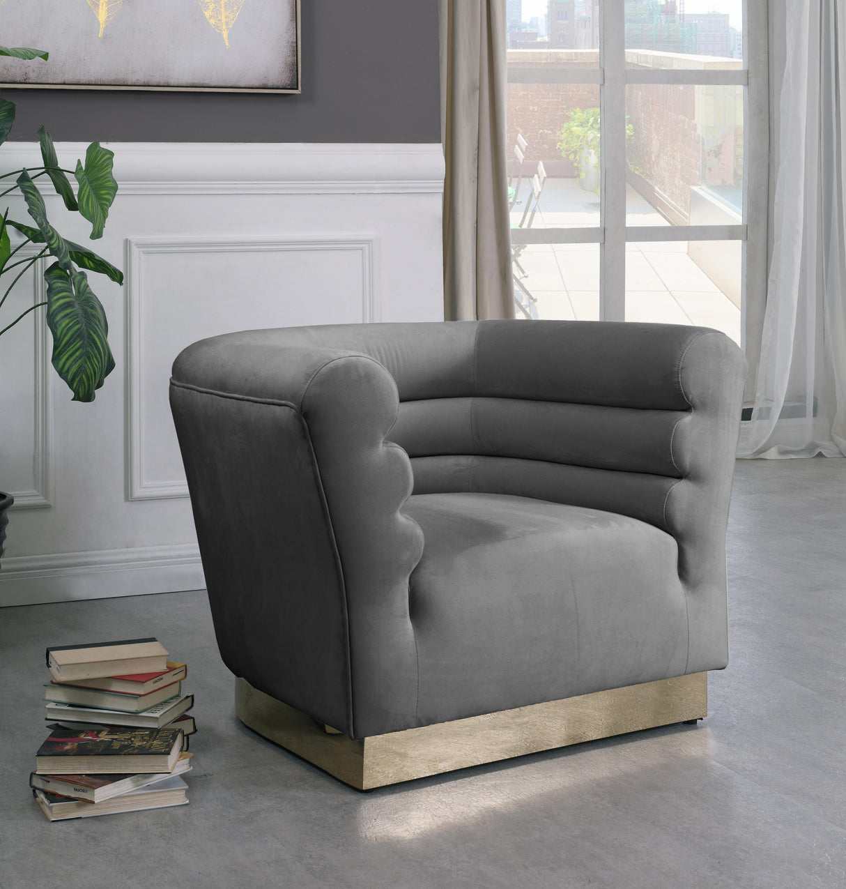 Bellini Grey Velvet Chair - galleria furniture outlet