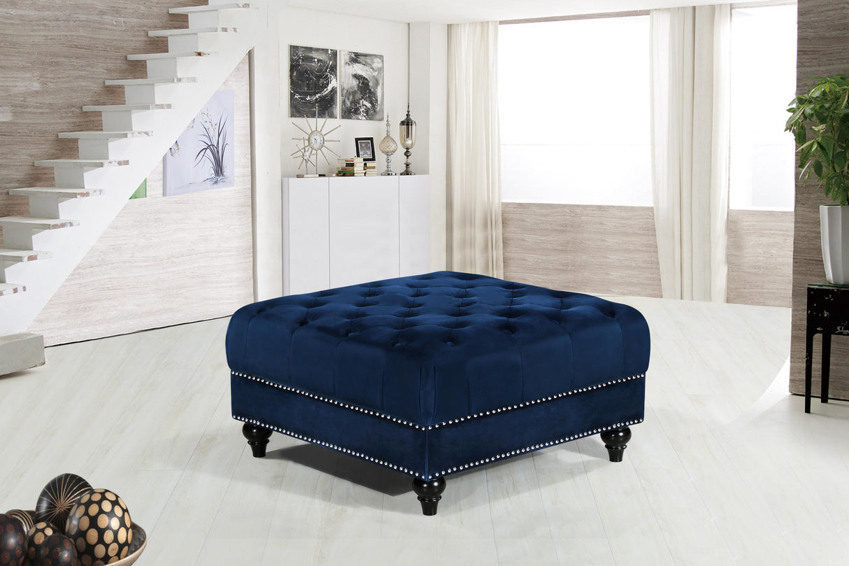 Sabrina Navy Velvet Ottoman - galleria furniture outlet