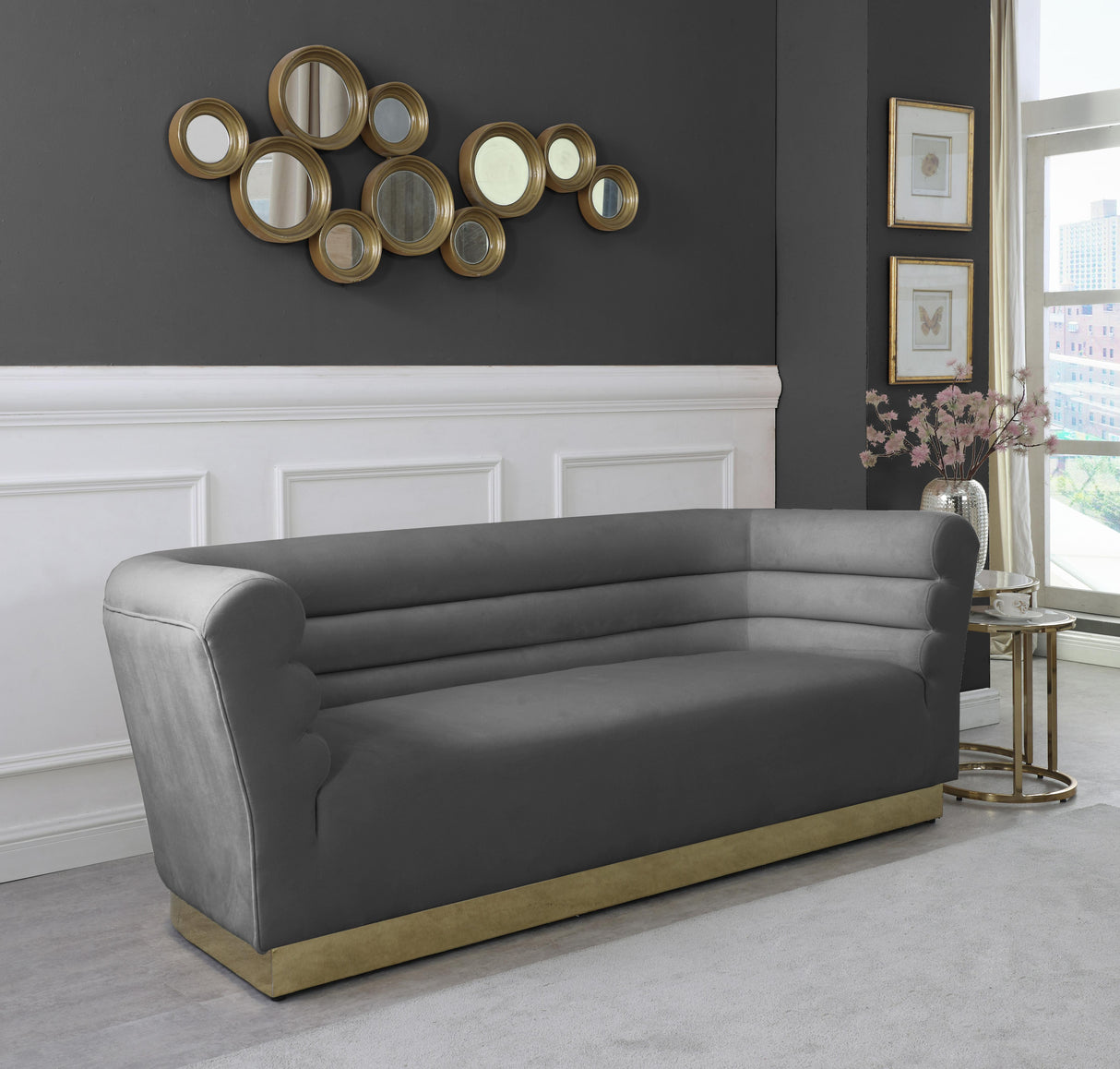 Bellini Grey Velvet Sofa - galleria furniture outlet