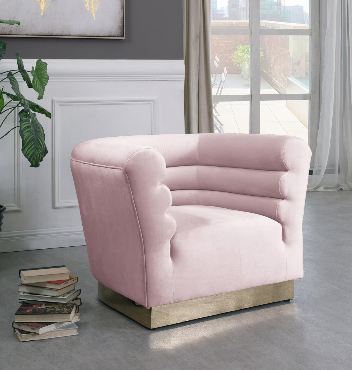 Bellini Pink Velvet Chair - galleria furniture outlet