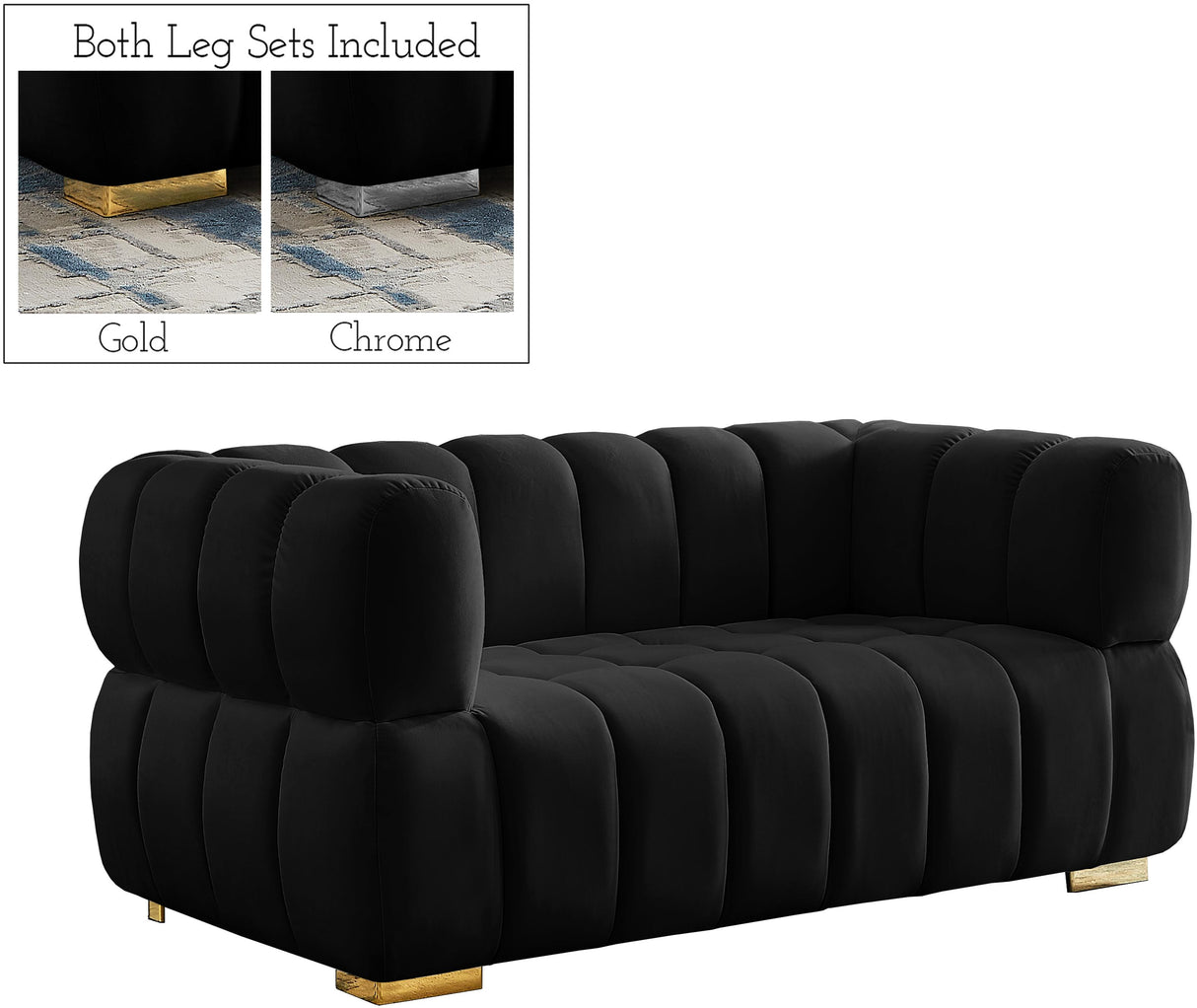 Gwen Black Velvet Loveseat - galleria furniture outlet