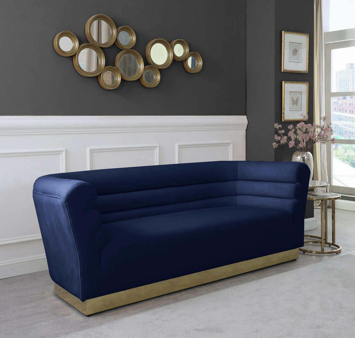 Bellini Navy Velvet Sofa - galleria furniture outlet